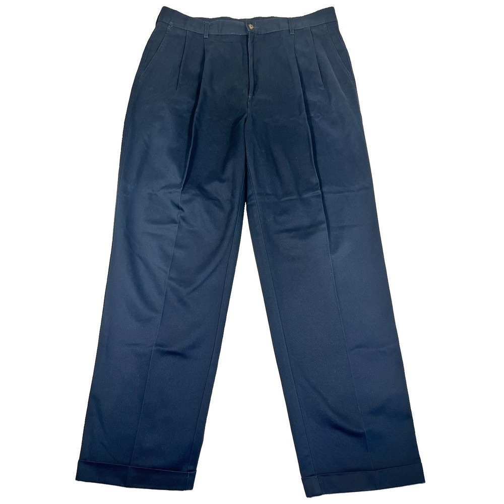 Grant Thomas Men's 38x32 Navy Blue Pleated Cuffed 100% Cotton Dress Pants Slacks